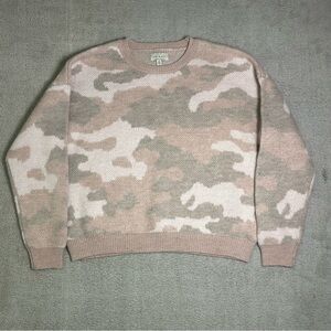 Lucky Brand Sweatshirt Women’s Large Pink Camouflage Crewneck Wool Blend